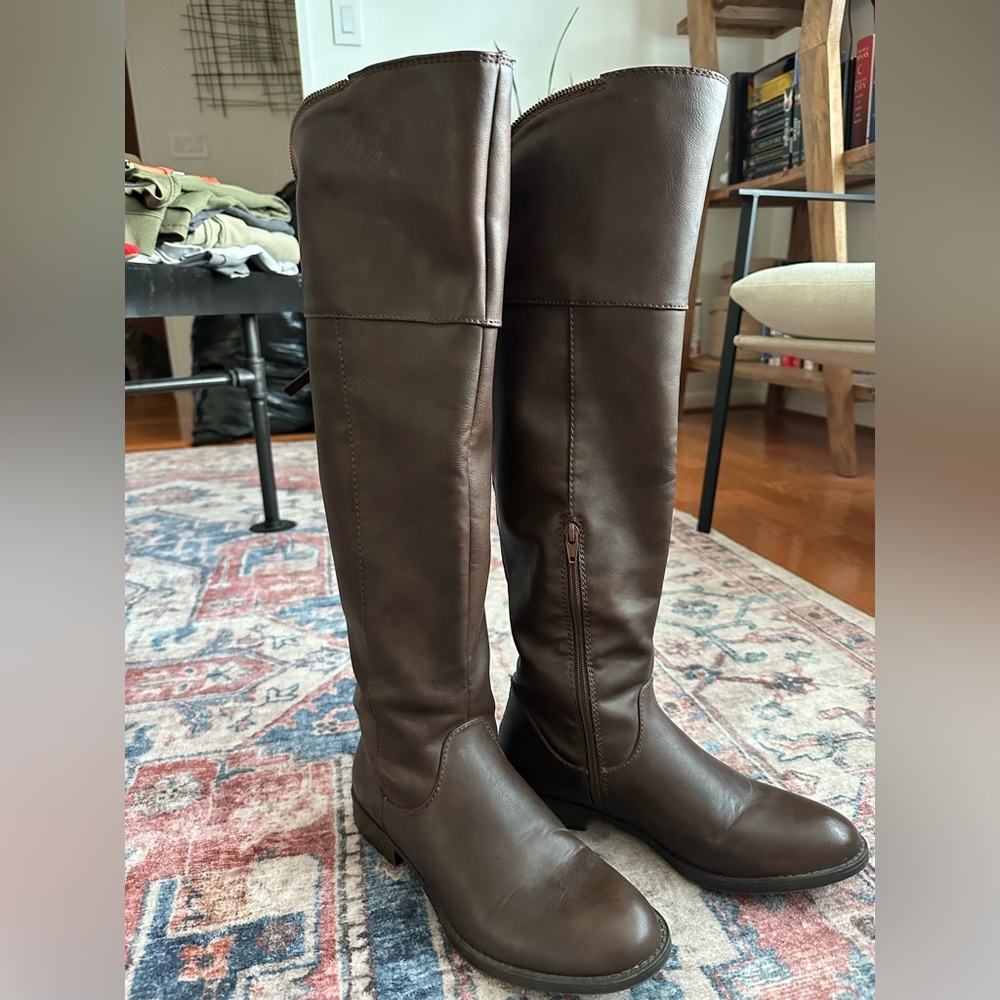 Over the knee brown boots